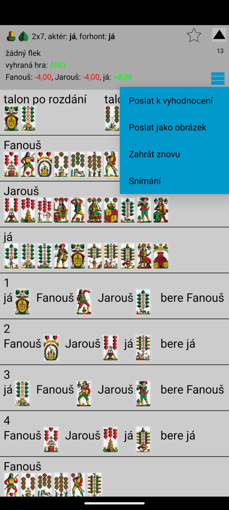 Volba Snímání v detailu hry